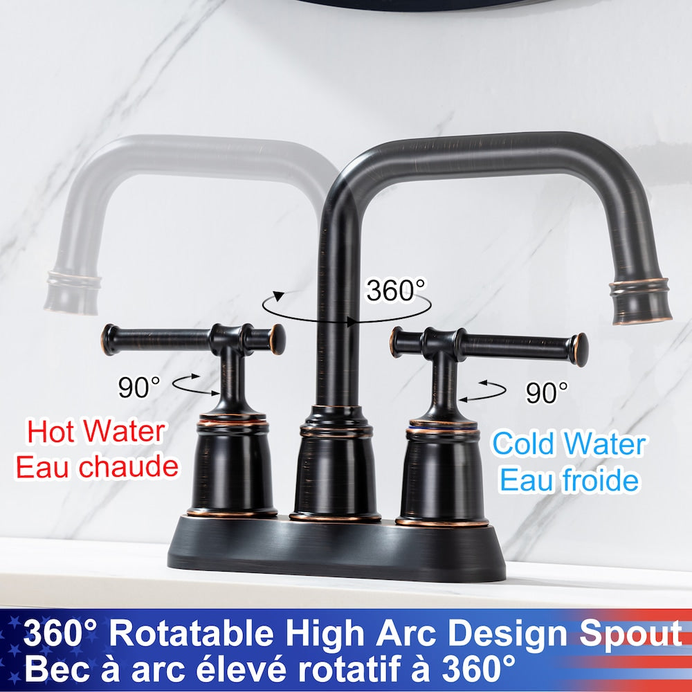 A8 Centerset Faucet 4-inch 2-Handle Bathroom Faucet with Drain Assembly in Oil Rubbed Bronze