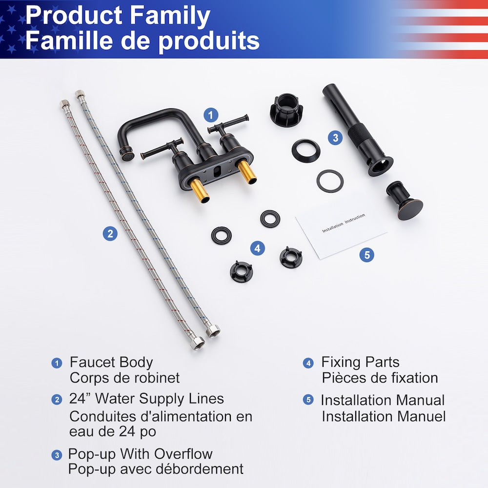 A8 Centerset Faucet 4-inch 2-Handle Bathroom Faucet with Drain Assembly in Oil Rubbed Bronze