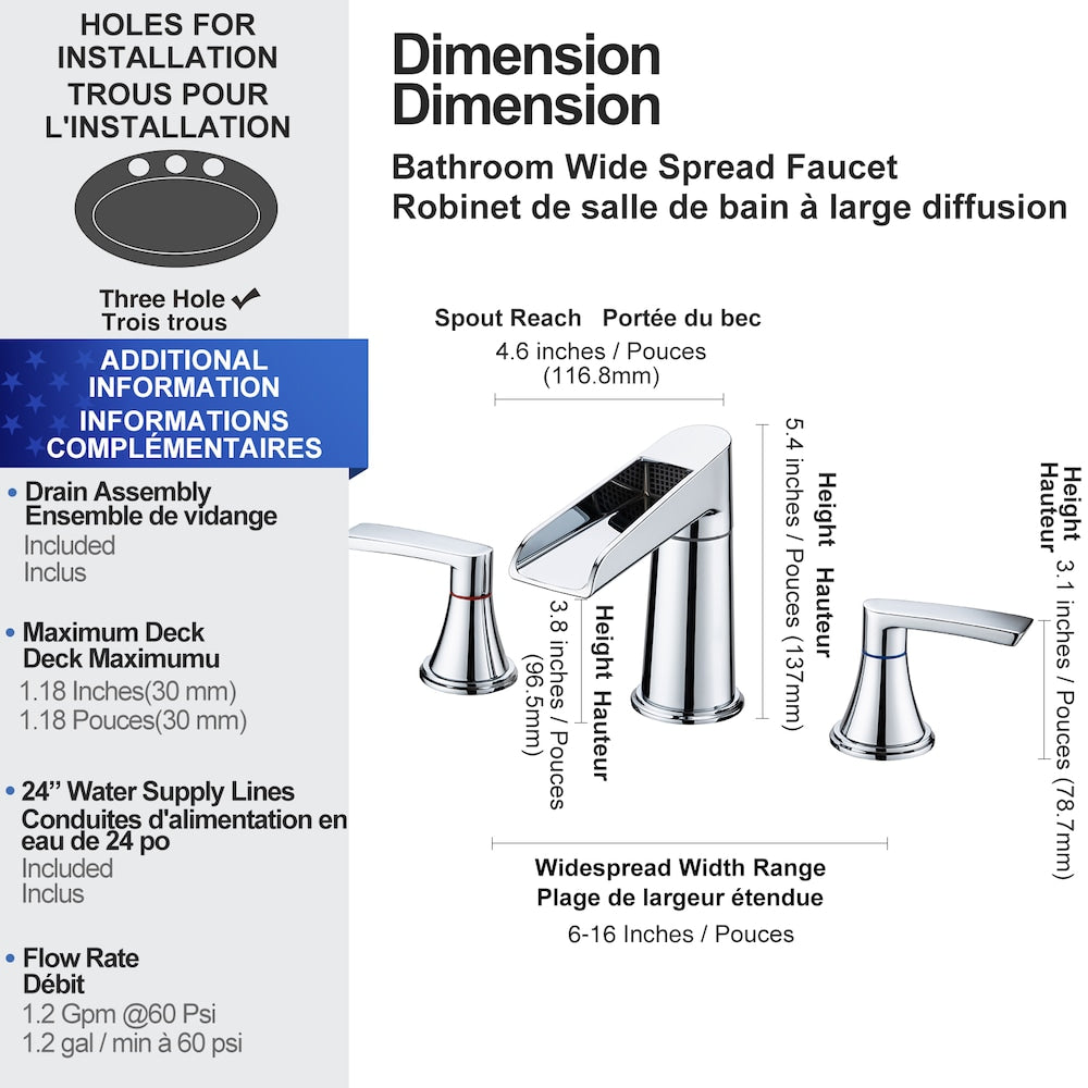 Robinet de salle de bain à 2 poignées de 8 pouces B5 avec ensemble de vidange en chrome