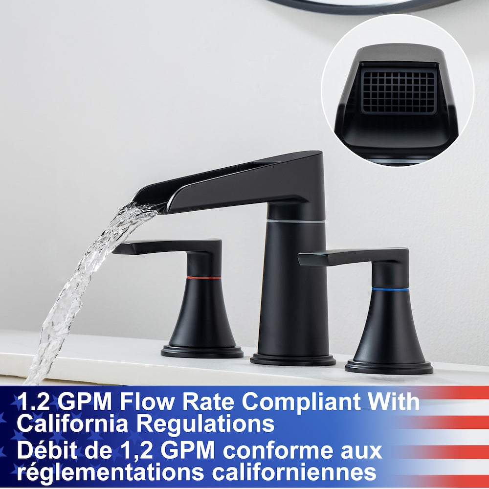 Robinet de salle de bain à 2 poignées de 8 pouces B5 avec ensemble de vidange en noir mat