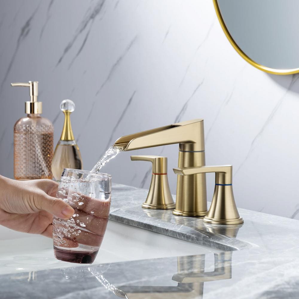 B5 Widespread Faucet 8-inch 2-Handle Bathroom Faucet with Drain Assembly in Brushed Gold