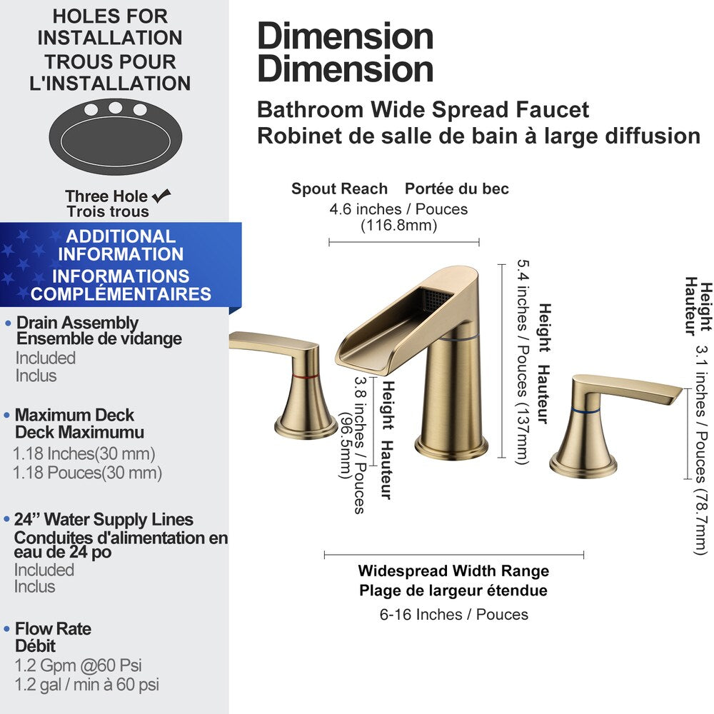 B5 Widespread Faucet 8-inch 2-Handle Bathroom Faucet with Drain Assembly in Brushed Gold