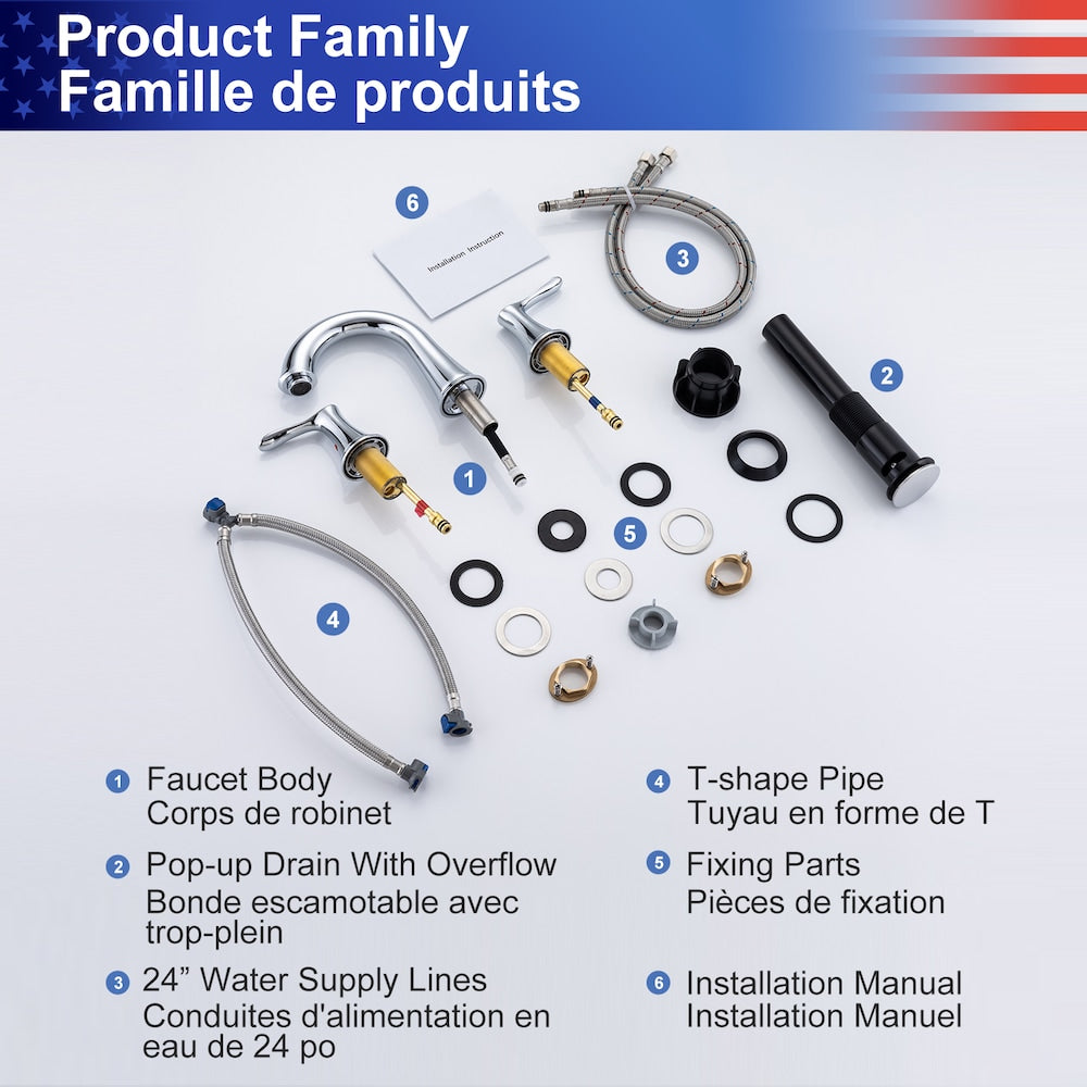 B7 Widespread Faucet 8-inch 2-Handle Bathroom Faucet with Drain Assembly in Chrome