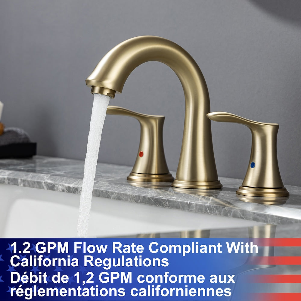 Robinet de salle de bain à 2 poignées de 8 pouces B7 avec ensemble de vidange en or brossé