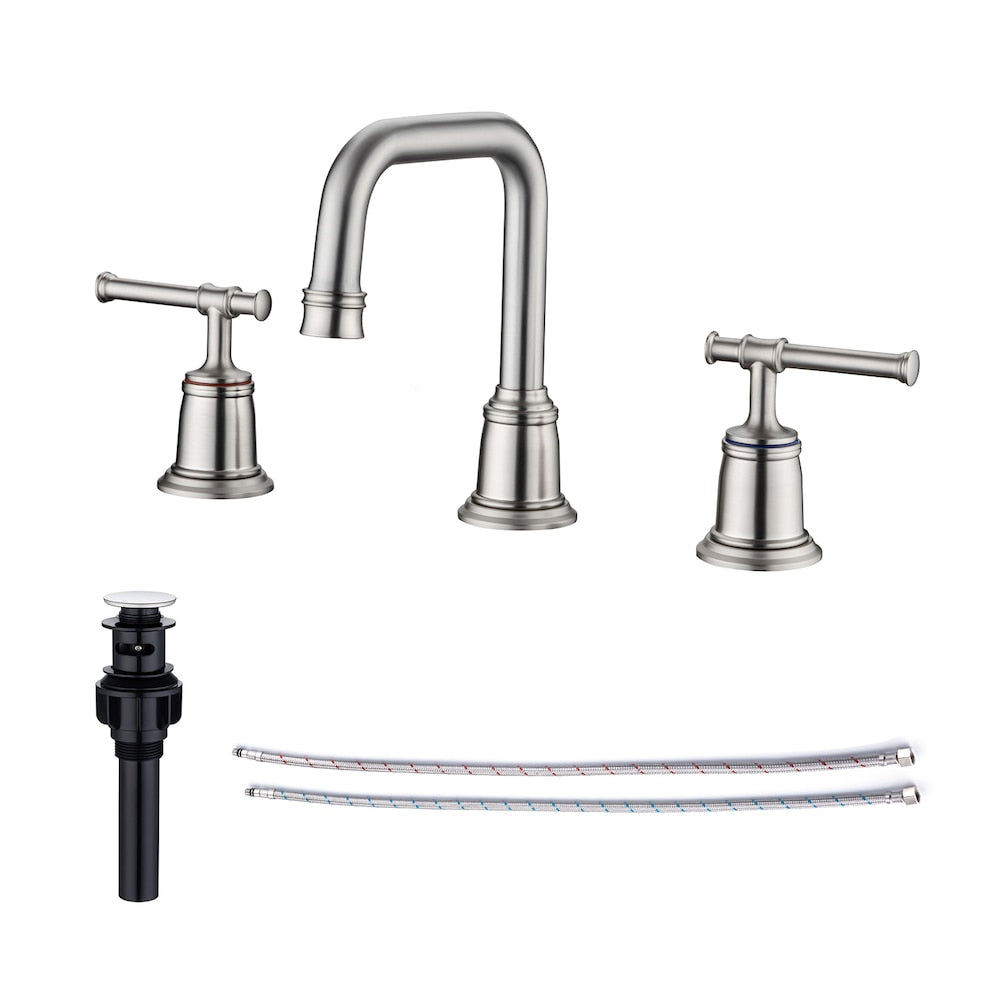 B8 Widespread Faucet 8-inch 2-Handle Bathroom Faucet with Drain Assembly in Brushed Nickel