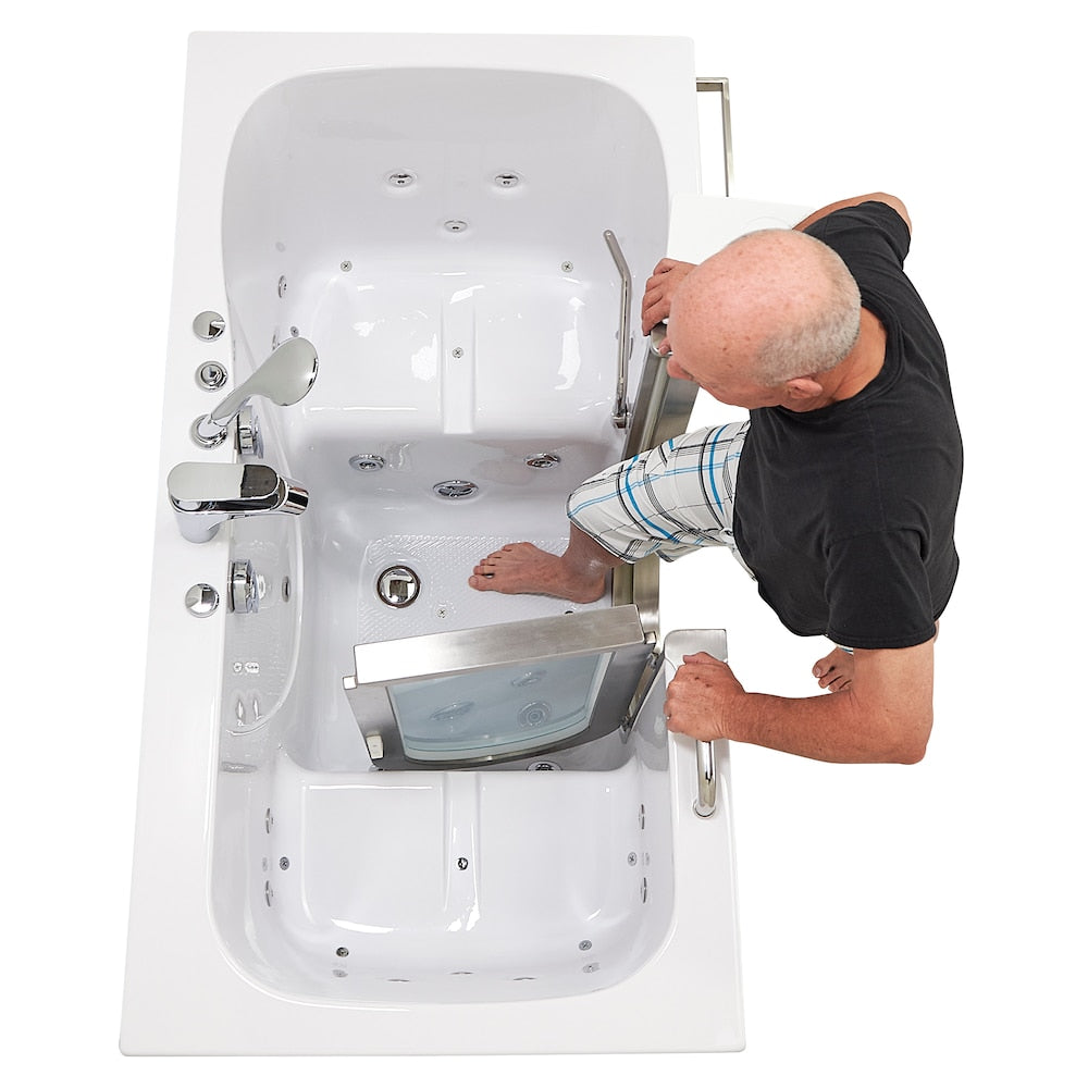 Baignoire à remous et à accès direct Companion de 5 pi avec drain central en blanc, massage des pieds, siège chauffant