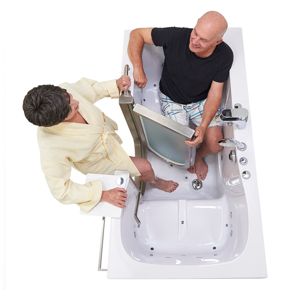 Baignoire à remous et à accès direct Companion de 5 pi avec drain central en blanc, massage des pieds, siège chauffant