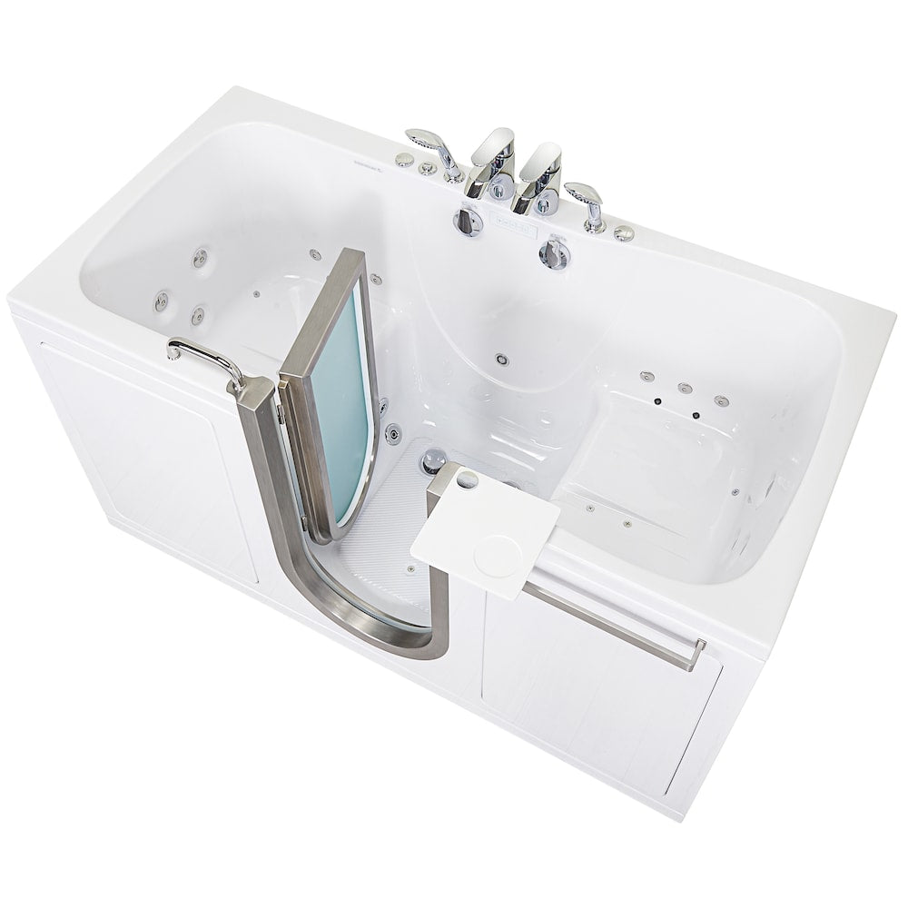 Baignoire à remous et à accès direct Escape de 6 pi avec drain central en blanc et massage des pieds indépendant