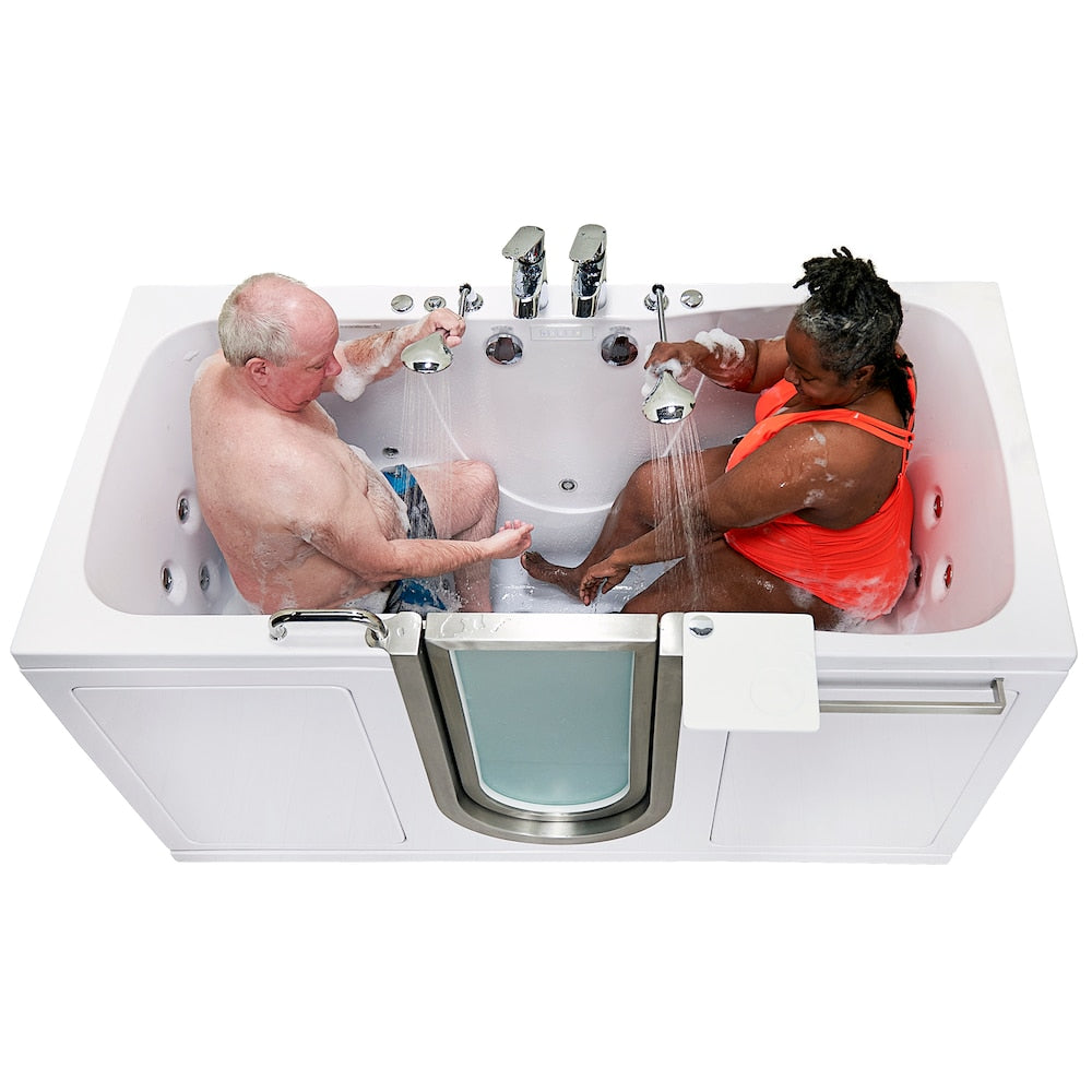 Baignoire à remous et à accès direct Escape de 6 pi avec drain central en blanc et massage des pieds indépendant
