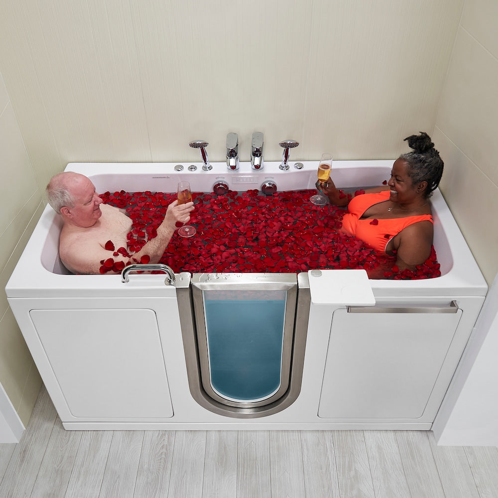 Baignoire à remous et à accès direct Escape de 6 pi avec drain central en blanc et massage des pieds indépendant
