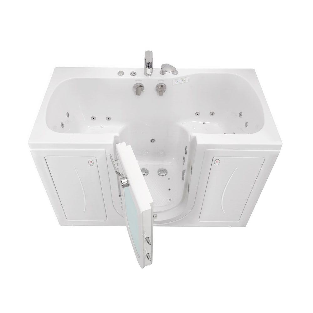 Baignoire balnéo et à jets d'air Tub4Two de 5 pi avec drain central, blanche, massage des pieds, porte à droite