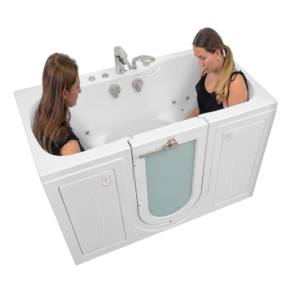 Baignoire balnéo et à jets d'air Tub4Two de 5 pi avec drain central, blanche, massage des pieds, porte à droite