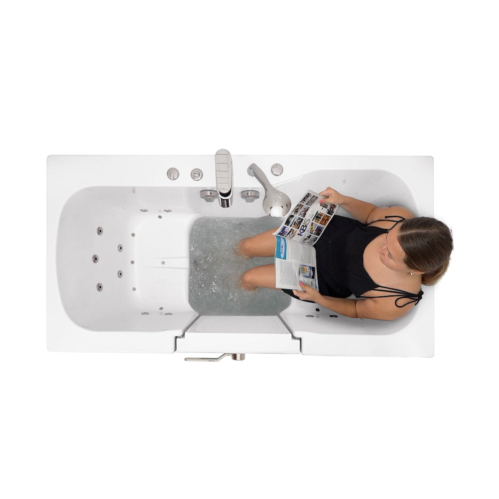 Baignoire balnéo et à jets d'air Tub4Two de 5 pi avec drain central, blanche, massage des pieds, porte à droite