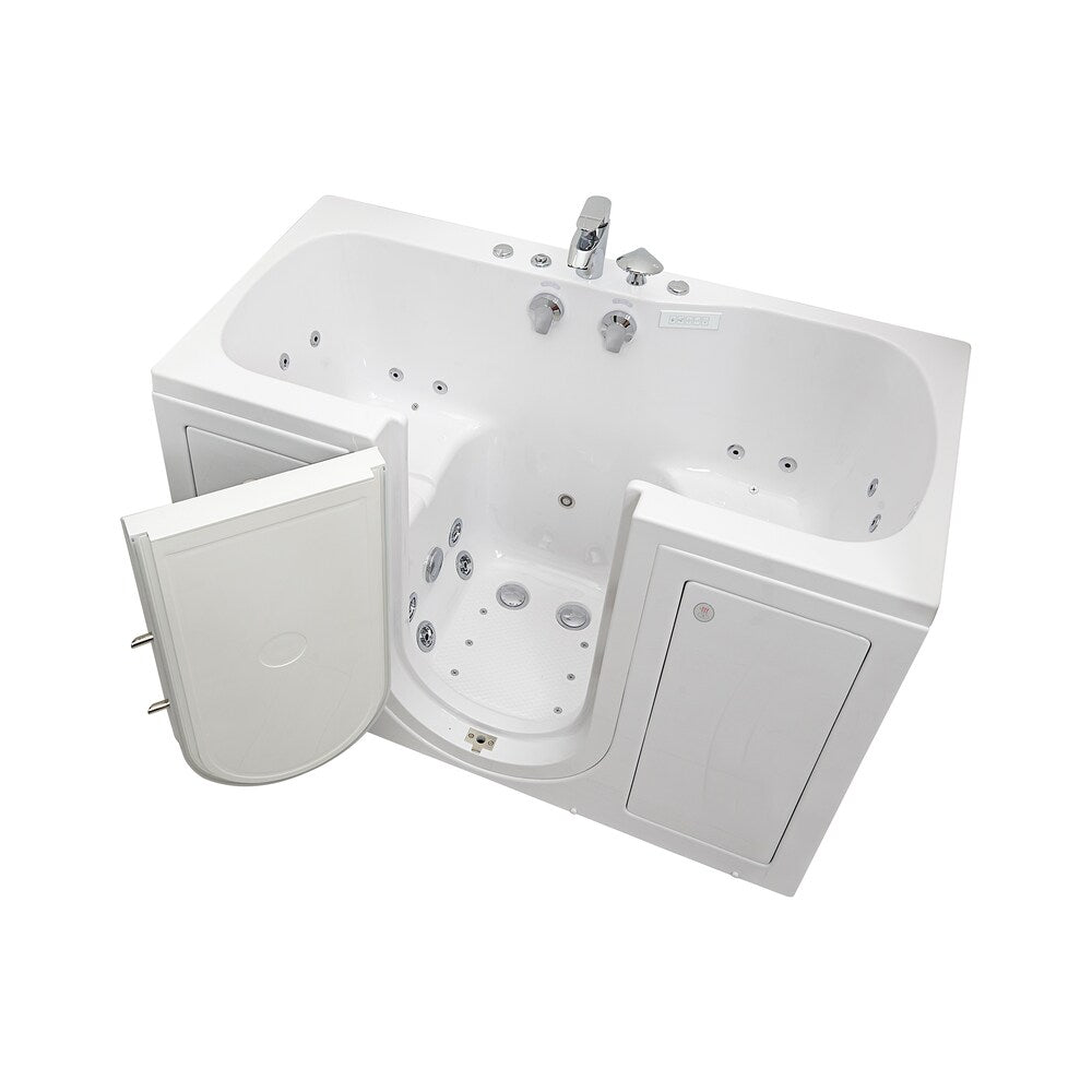 Baignoire balnéo et à jets d'air Tub4Two de 5 pi avec drain central, blanche, massage des pieds, porte à droite