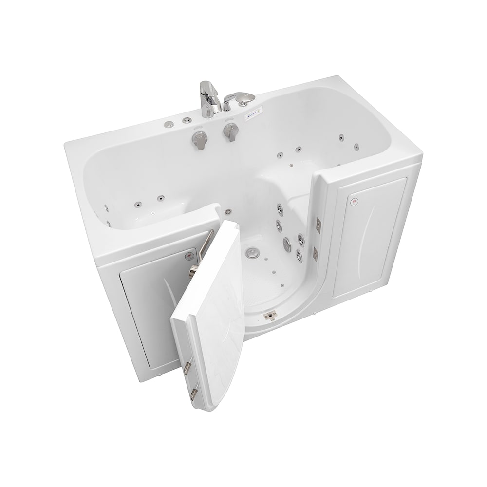 Baignoire balnéo et à jets d'air Tub4Two de 5 pi avec drain central, blanche, massage des pieds, porte à droite