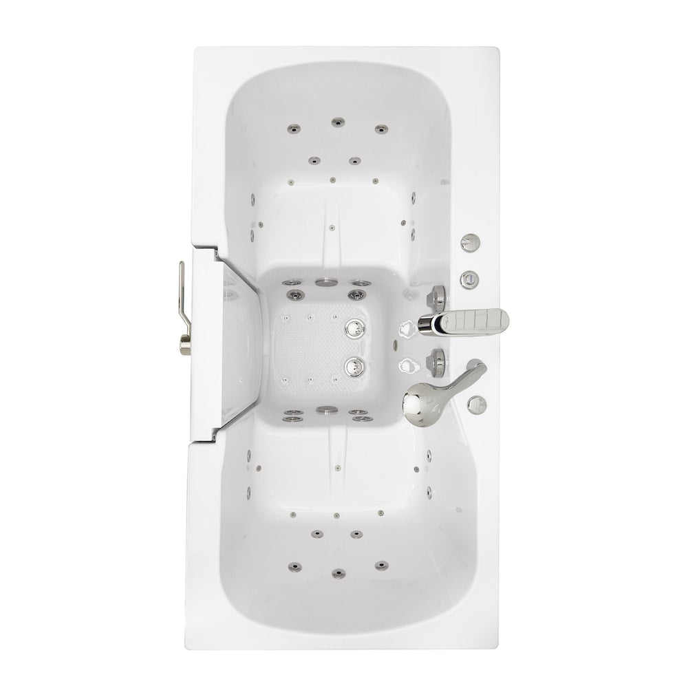 Baignoire balnéo et à jets d'air Tub4Two de 5 pi avec drain central, blanche, massage des pieds, porte à droite