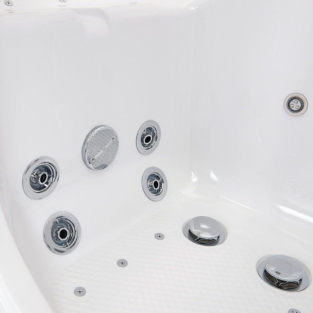Baignoire balnéo et à jets d'air Tub4Two de 5 pi avec drain central, blanche, massage des pieds, porte à droite