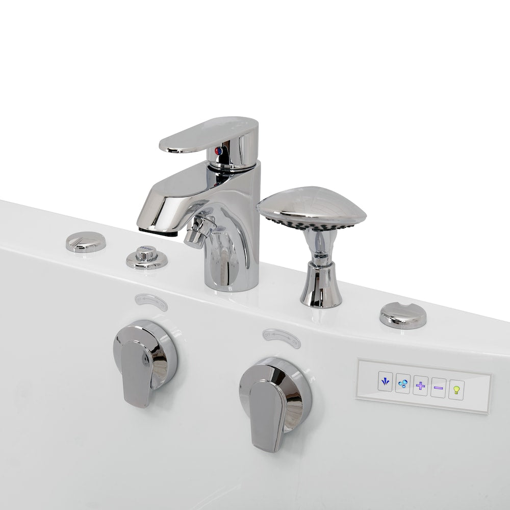 Baignoire balnéo et à jets d'air Tub4Two de 5 pi avec drain central, blanche, massage des pieds, porte à droite
