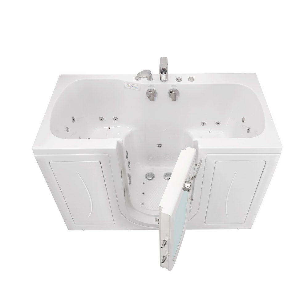 Baignoire à remous et à air Tub4Two de 5 pieds de largeur, blanche, avec massage des pieds, siège chauffant, porte à gauche