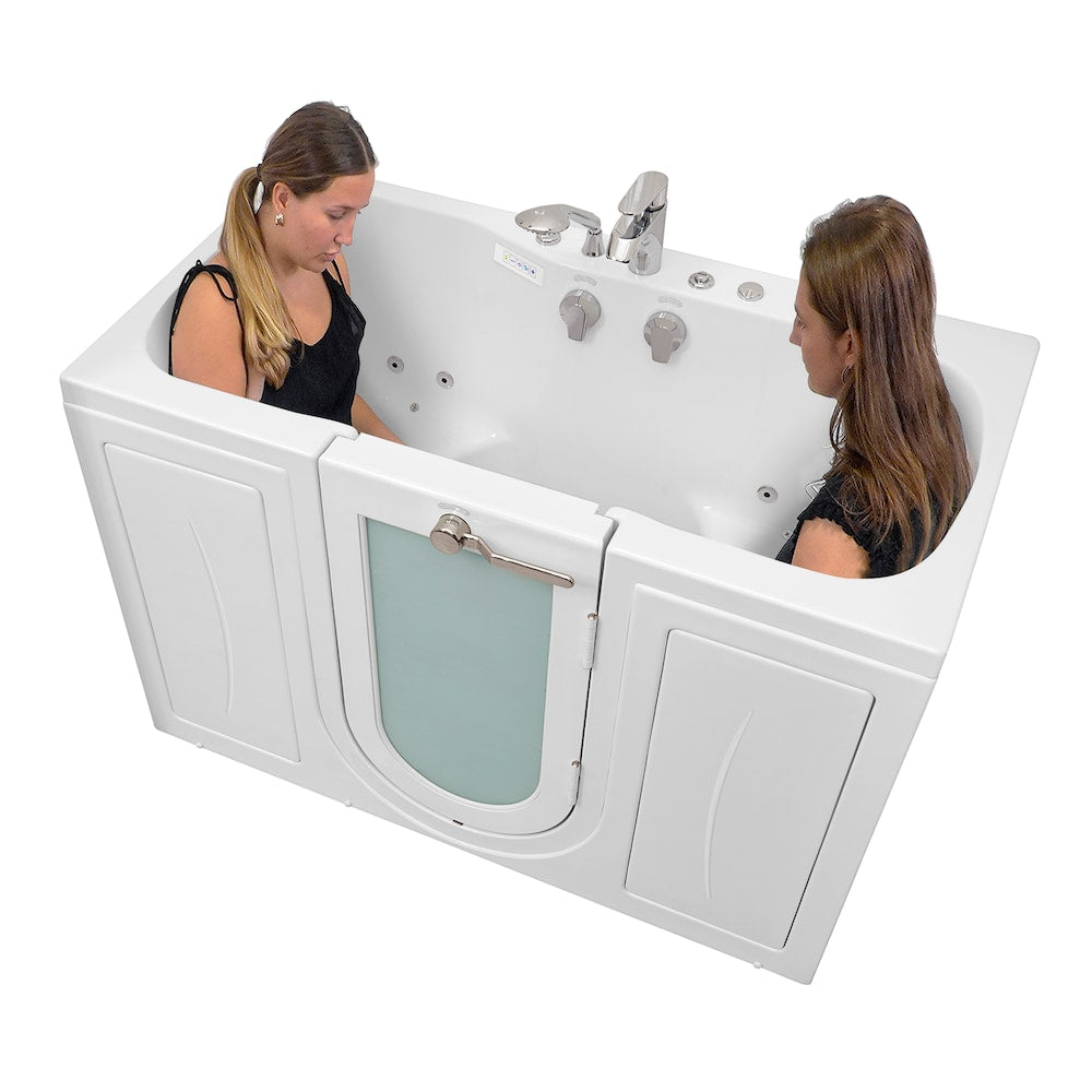 Baignoire à remous et à air Tub4Two de 5 pieds de largeur, blanche, avec massage des pieds, siège chauffant, porte à gauche