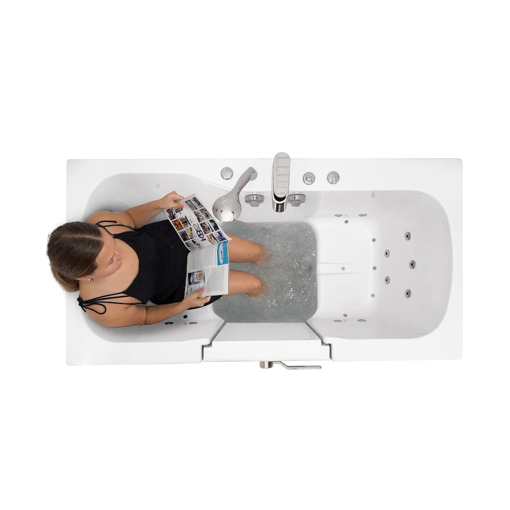Baignoire à remous et à air Tub4Two de 5 pieds de largeur, blanche, avec massage des pieds, siège chauffant, porte à gauche