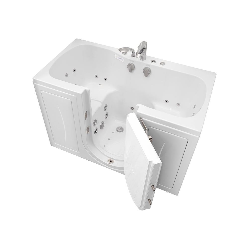 Baignoire à remous et à air Tub4Two de 5 pieds de largeur, blanche, avec massage des pieds, siège chauffant, porte à gauche
