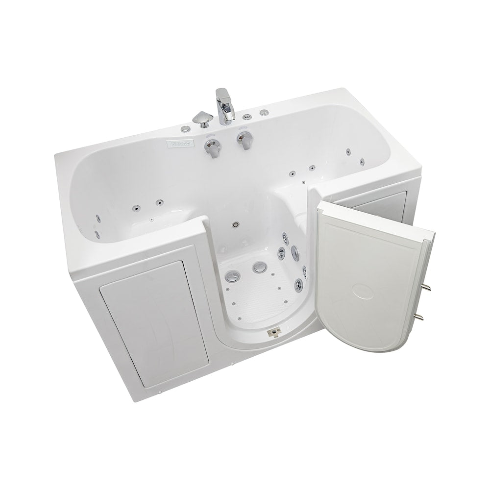 Baignoire à remous et à air Tub4Two de 5 pieds de largeur, blanche, avec massage des pieds, siège chauffant, porte à gauche