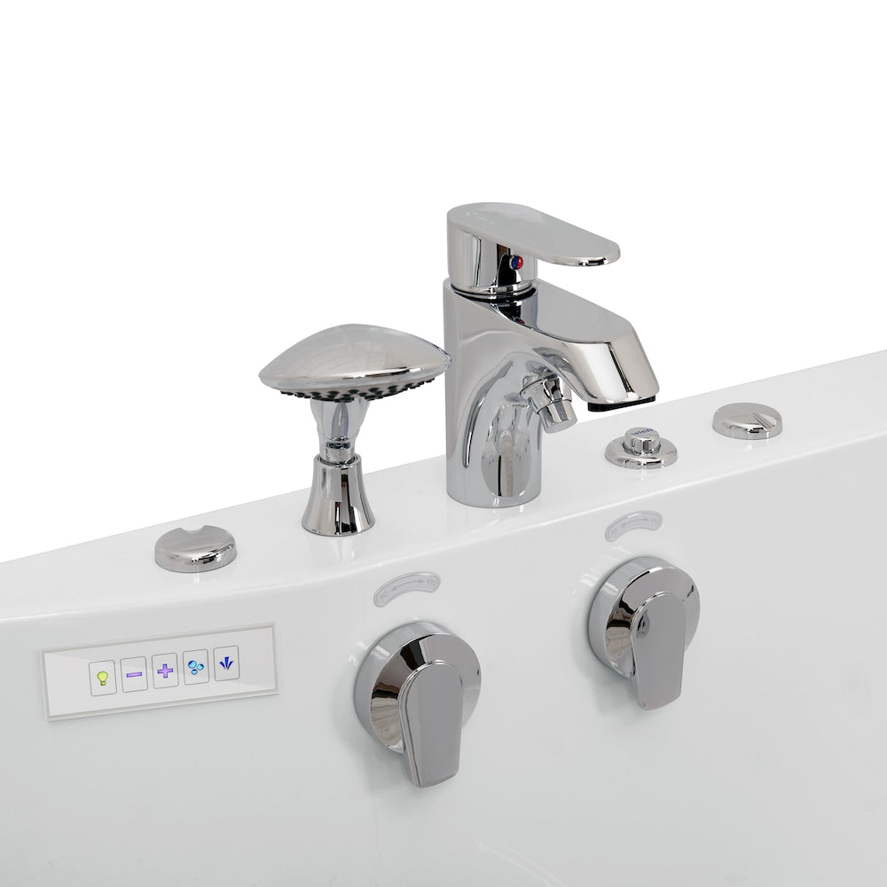 Baignoire à remous et à air Tub4Two de 5 pieds de largeur, blanche, avec massage des pieds, siège chauffant, porte à gauche