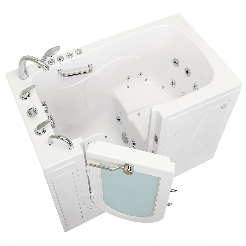 Baignoire à accès direct Capri de 4 pi 4 po à double drain et bain à remous avec siège chauffant en blanc