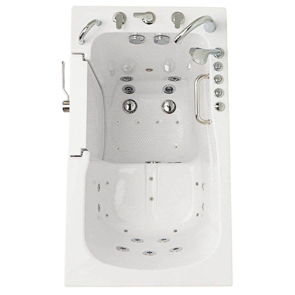Baignoire à accès direct Capri de 4 pi 4 po à double drain et bain à remous avec siège chauffant en blanc