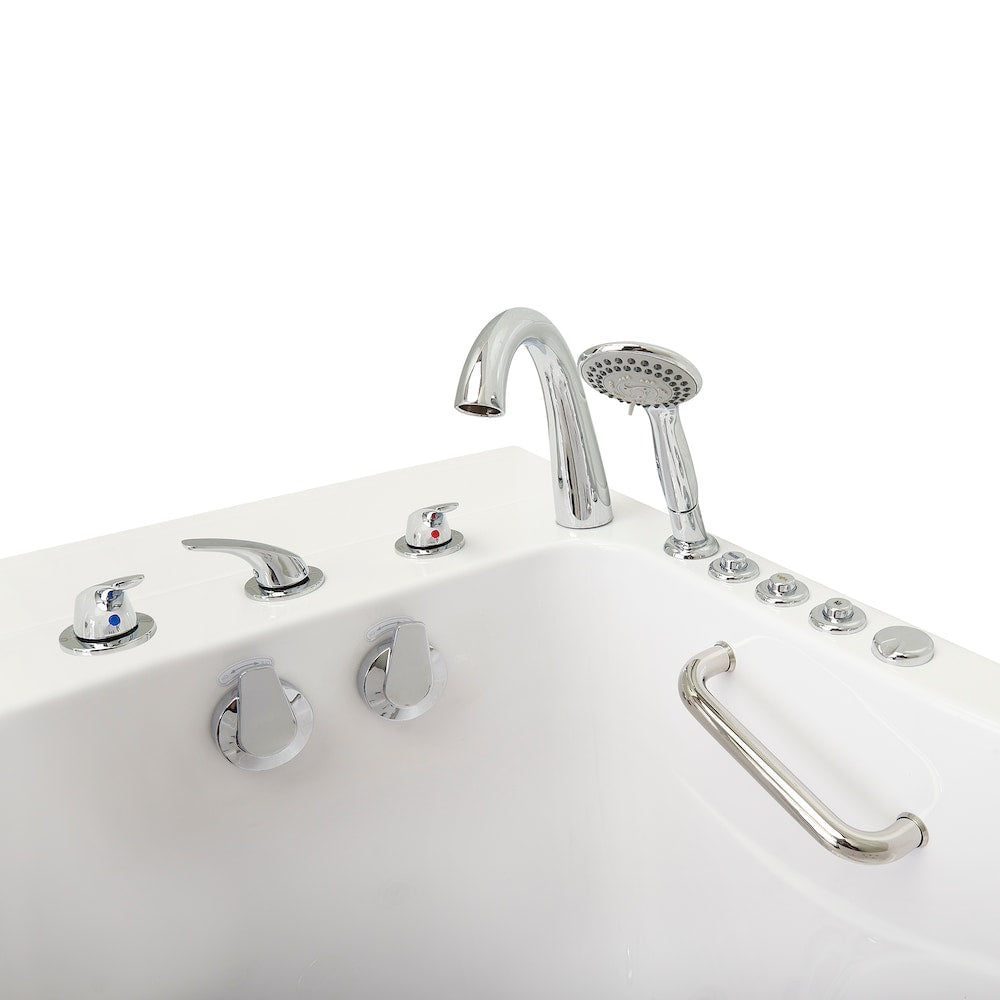 Baignoire à accès direct Capri de 4 pi 4 po à double drain et bain à remous avec siège chauffant en blanc