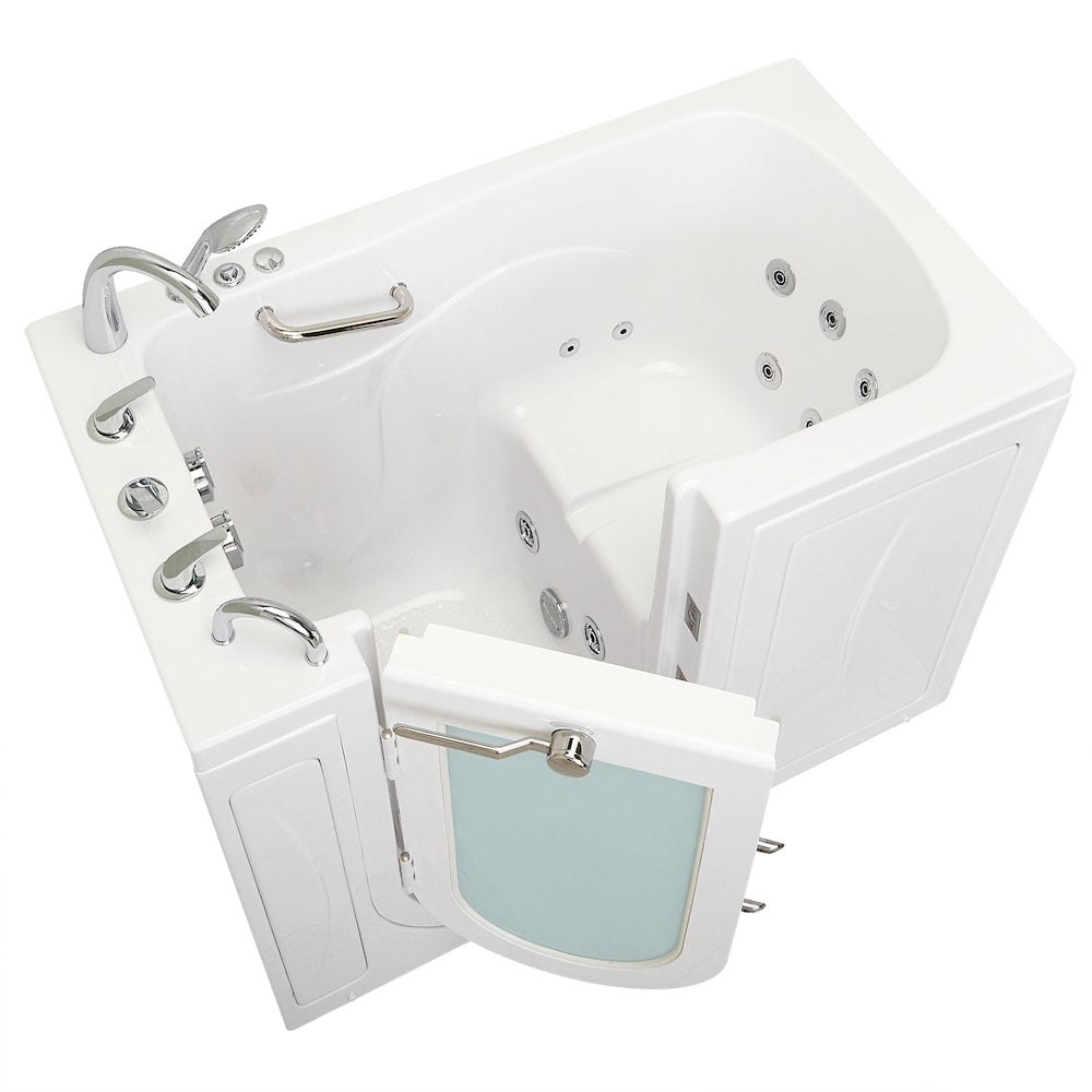 Baignoire balnéo à accès direct Capri de 4 pi 4 po à double drain à gauche en blanc avec robinet à remplissage rapide