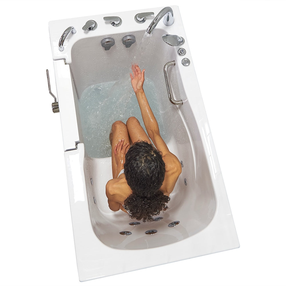 Baignoire balnéo à accès direct Capri de 4 pi 4 po à double drain à gauche en blanc avec robinet à remplissage rapide