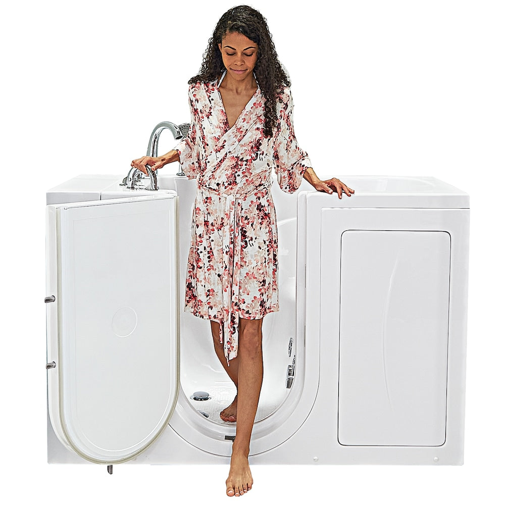 Baignoire balnéo à accès direct Capri de 4 pi 4 po à double drain à gauche en blanc avec robinet à remplissage rapide