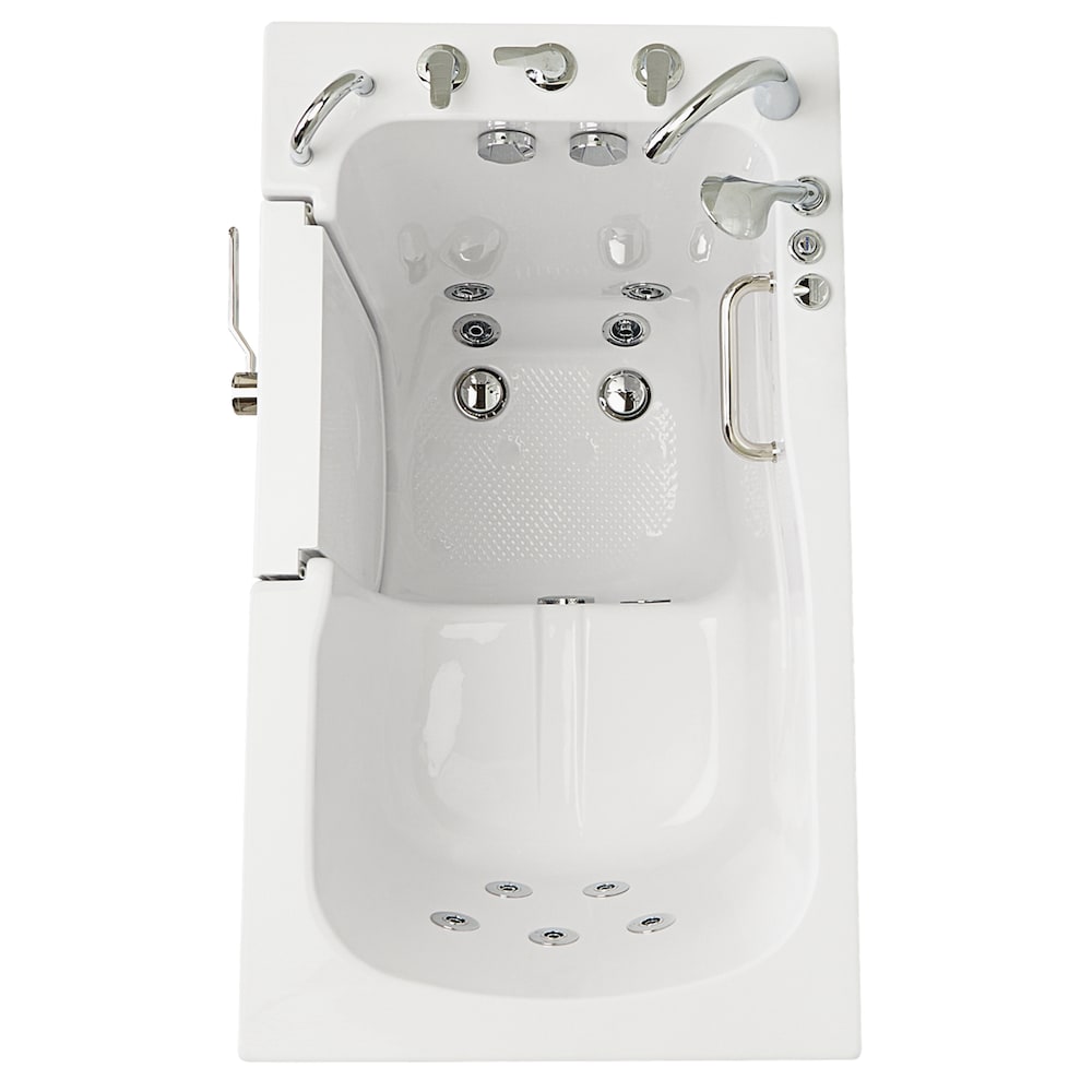 Baignoire balnéo à accès direct Capri de 4 pi 4 po à double drain à gauche en blanc avec robinet à remplissage rapide