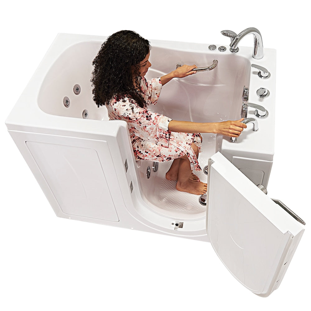 Baignoire balnéo à accès direct Capri de 4 pi 4 po à double drain à droite en blanc avec robinet à remplissage rapide