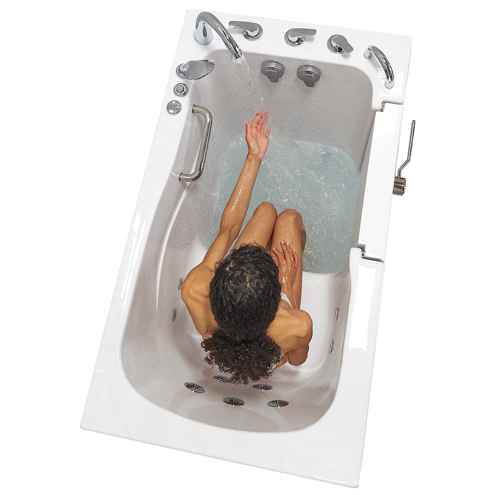 Baignoire balnéo à accès direct Capri de 4 pi 4 po à double drain à droite en blanc avec robinet à remplissage rapide