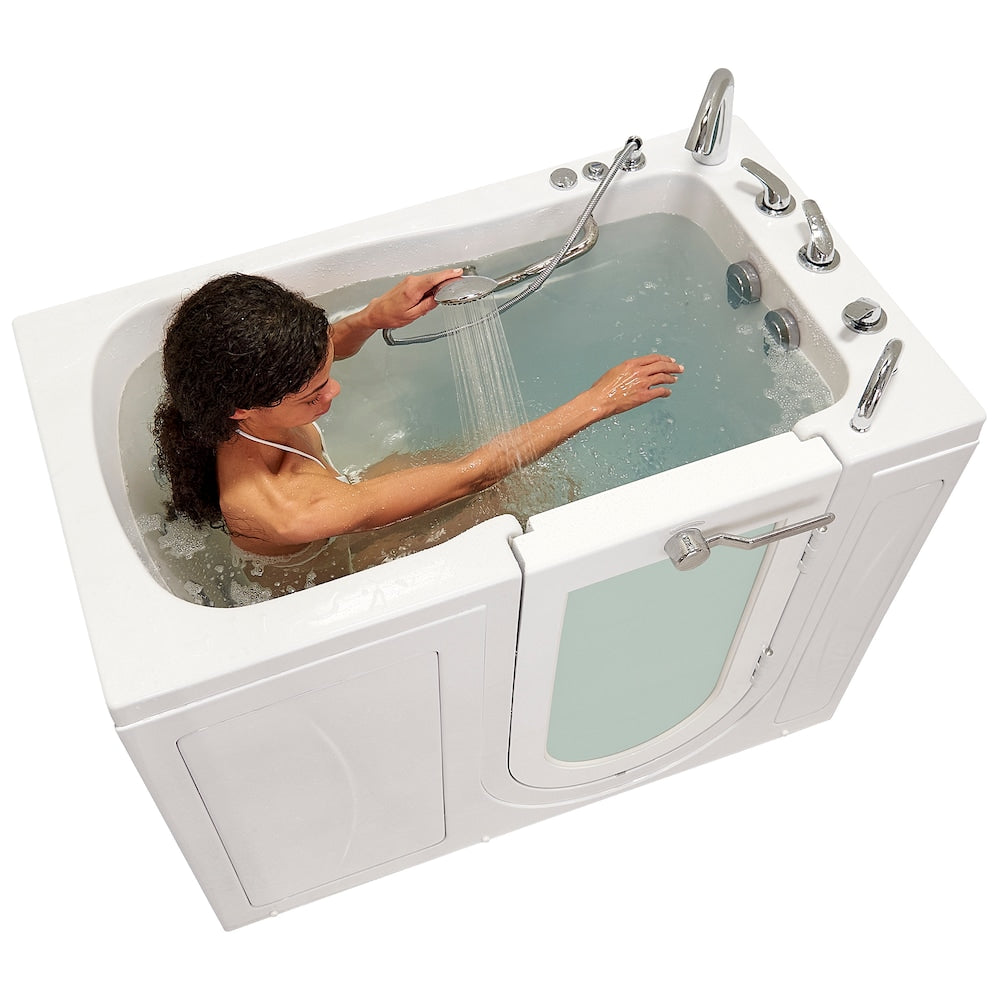 Baignoire balnéo à accès direct Capri de 4 pi 4 po à double drain à droite en blanc avec robinet à remplissage rapide