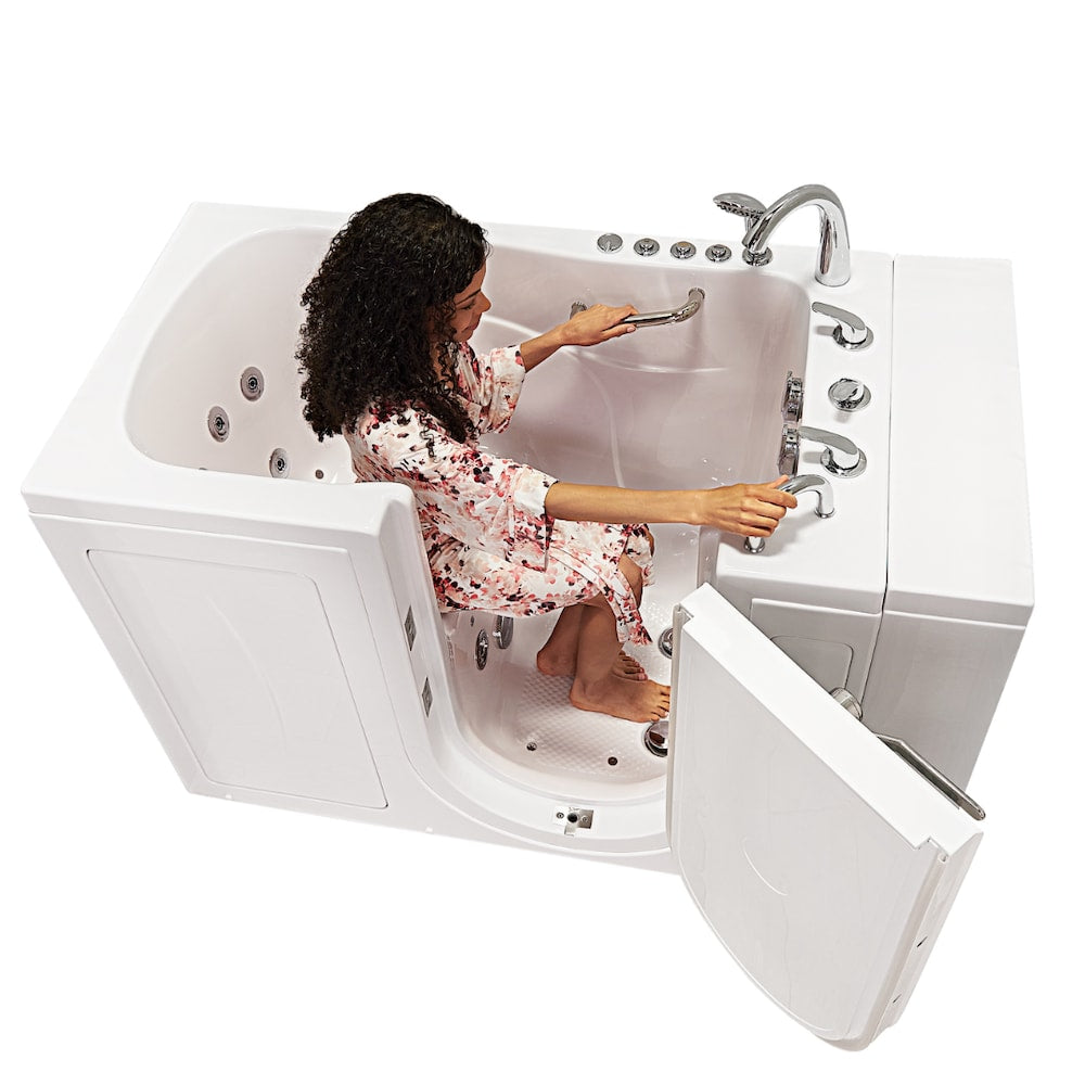 Baignoire à remous et à accès direct à l'air à double drain Monaco de 4 pi 4 po en blanc avec robinet à remplissage rapide