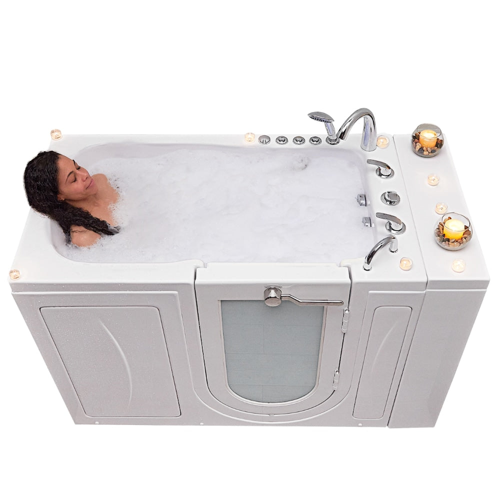 Baignoire à remous et à accès direct à l'air à double drain Monaco de 4 pi 4 po en blanc avec robinet à remplissage rapide