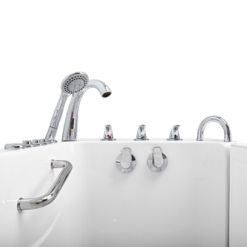 Baignoire à accès direct à l'air et au bain à remous Monaco de 4 pi 4 po à double drain à droite en blanc avec siège chauffant