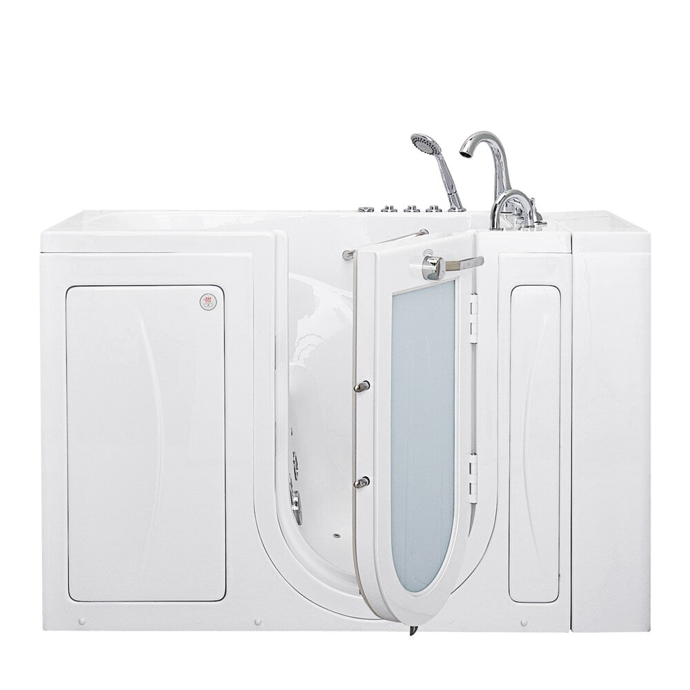 Baignoire à accès direct à l'air et au bain à remous Monaco de 4 pi 4 po à double drain à droite en blanc avec siège chauffant