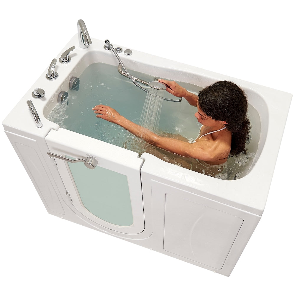 Baignoire balnéo à accès direct à gauche de 4 pi 4 po Monaco en blanc avec robinet à remplissage rapide
