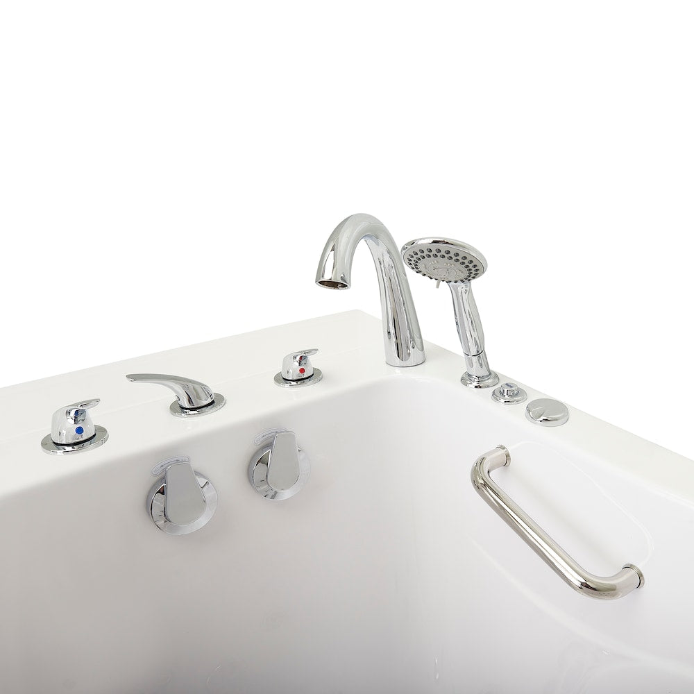Baignoire balnéo à accès direct à gauche de 4 pi 4 po Monaco en blanc avec robinet à remplissage rapide
