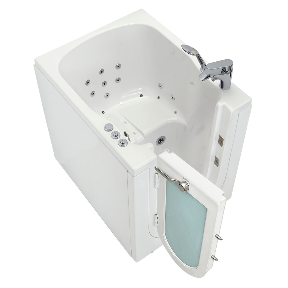 Baignoire à l'italienne à remous et à air de 3 pi 4 po en blanc avec robinet à remplissage rapide, porte à gauche