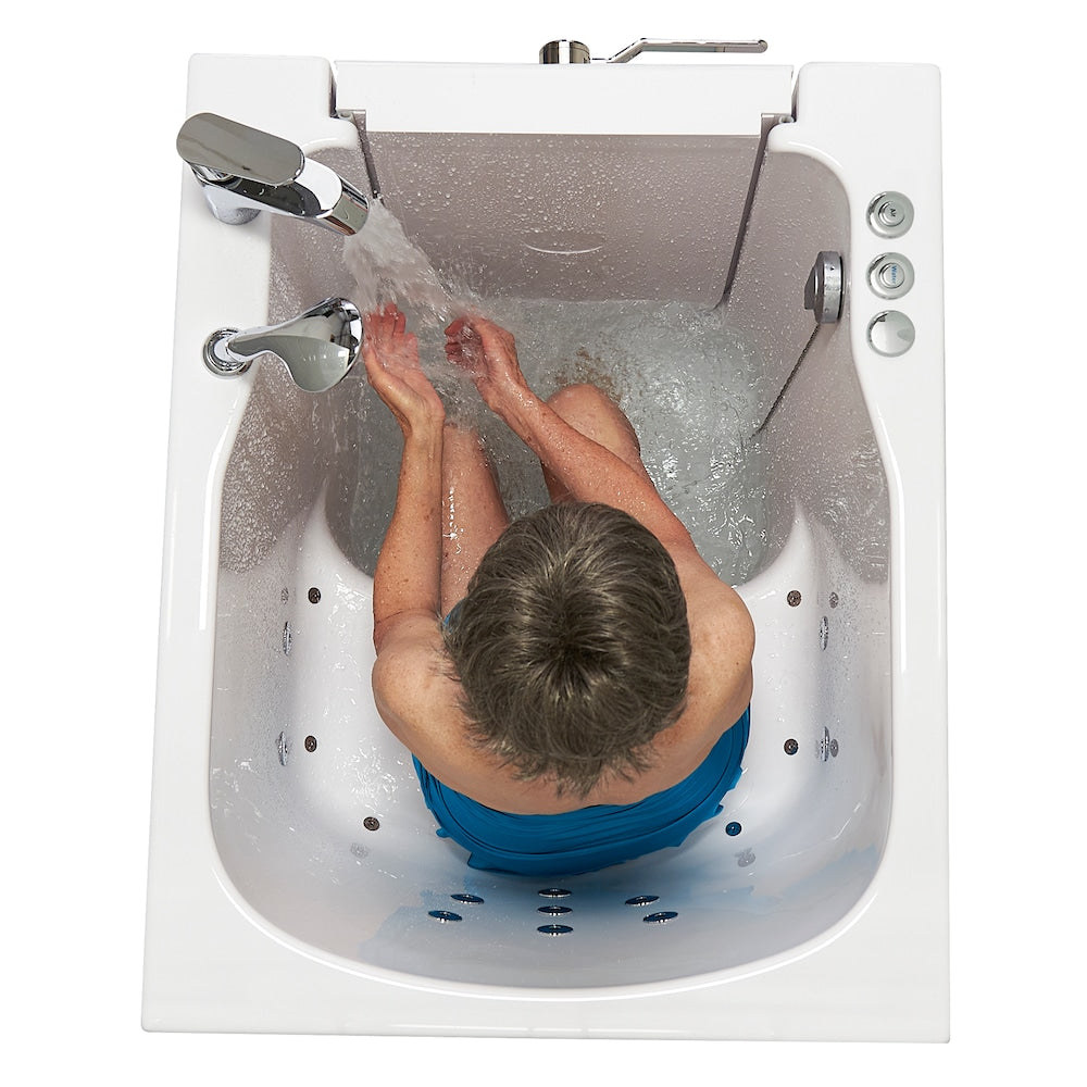 Baignoire à l'italienne à remous et à air de 3 pi 4 po en blanc avec robinet à remplissage rapide, porte à gauche