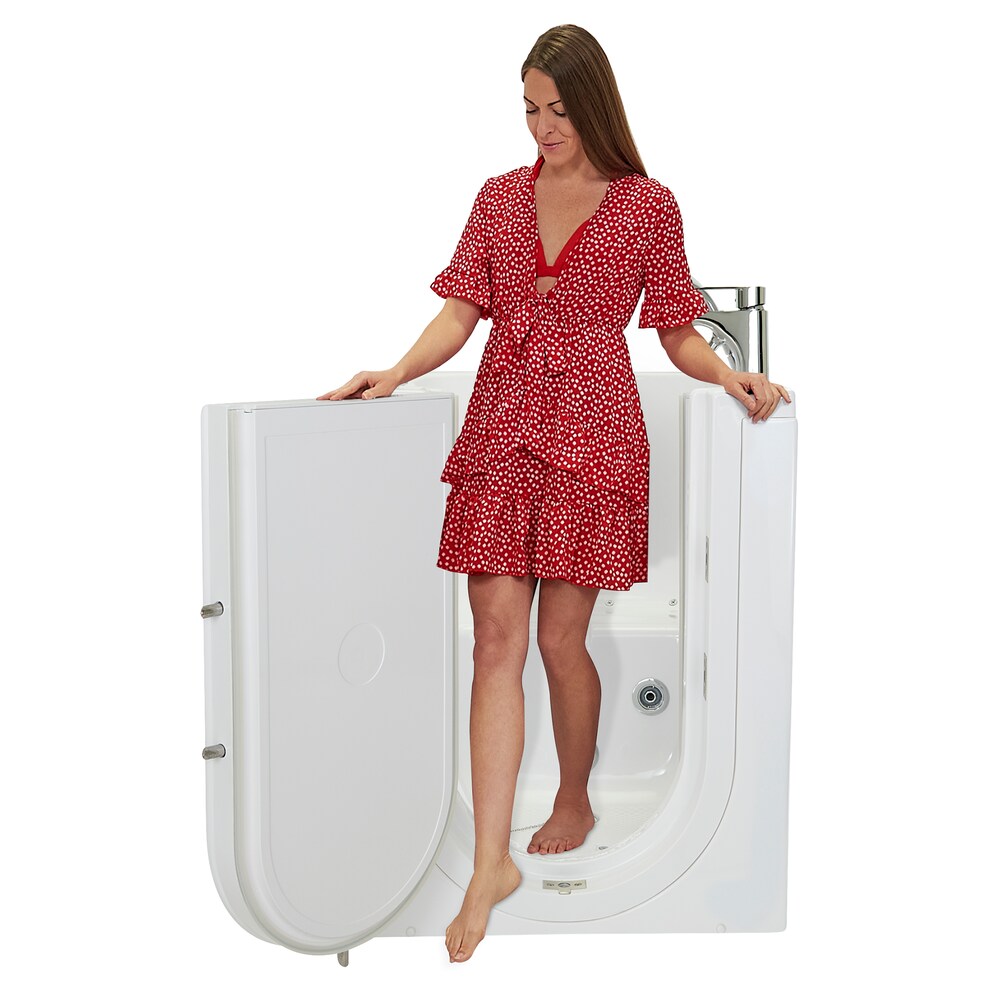 Baignoire à l'italienne à remous et à air de 3 pi 4 po en blanc avec robinet à remplissage rapide, porte à gauche