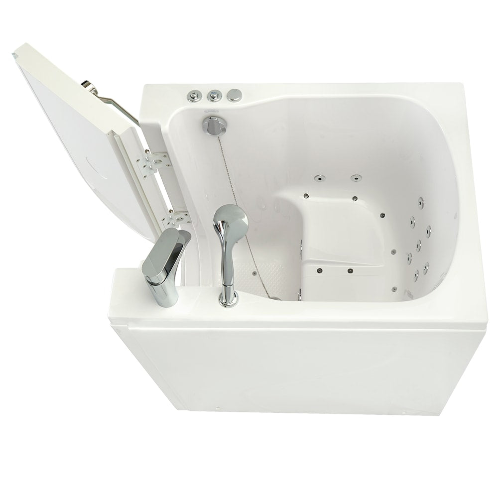 Baignoire à l'italienne à remous et à air de 3 pi 4 po en blanc avec robinet à remplissage rapide, porte à gauche