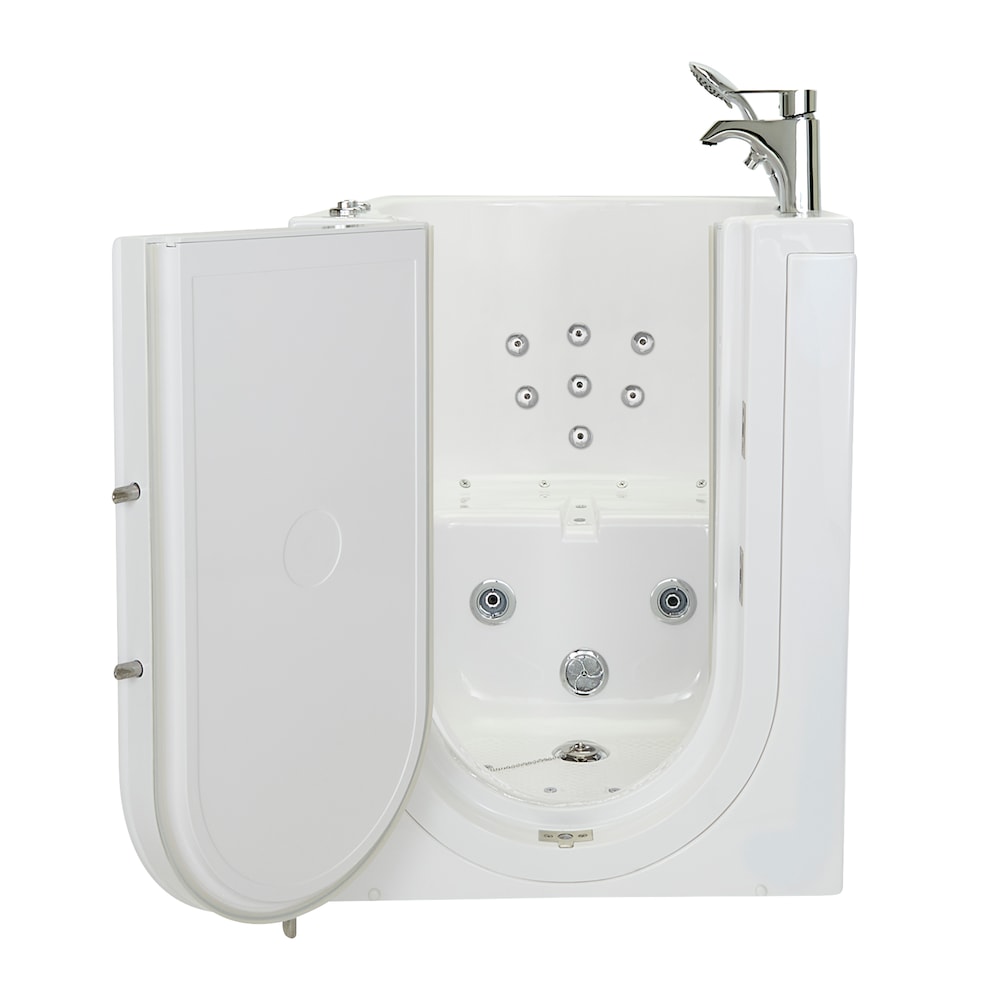 Baignoire à l'italienne à remous et à air de 3 pi 4 po en blanc avec robinet à remplissage rapide, porte à gauche