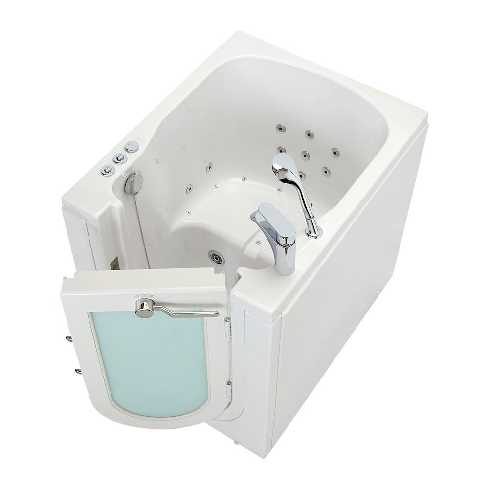 Baignoire à l'italienne à remous et à air de 3 pi 4 po en blanc avec robinet à remplissage rapide, porte droite